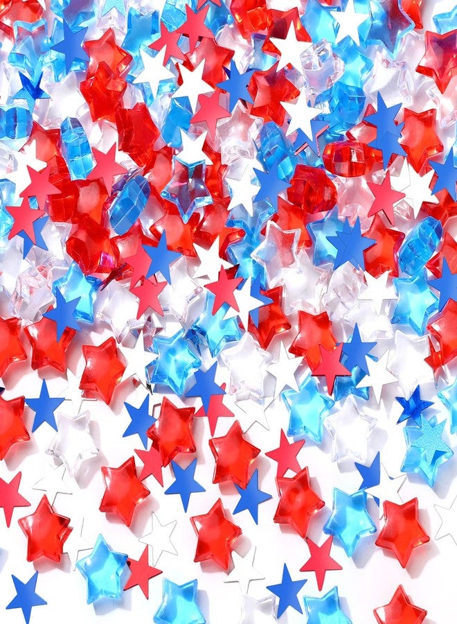 BOARDFEB 240 Pcs Patriotic Star Gems with 15g Star Confetti for Vase Filler, 4th of July Translucent Crystals 3D Star Shaped Gems Memorial Day Ice Rocks,Table Scatter, Party Arts Crafts Decoration - Image 1